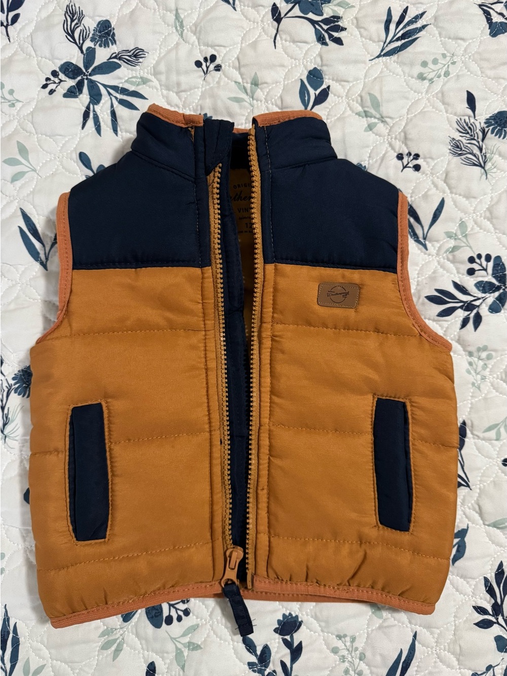 Kids Colorblock Navy and Mustard Puffer Vest - Brand Unspecified